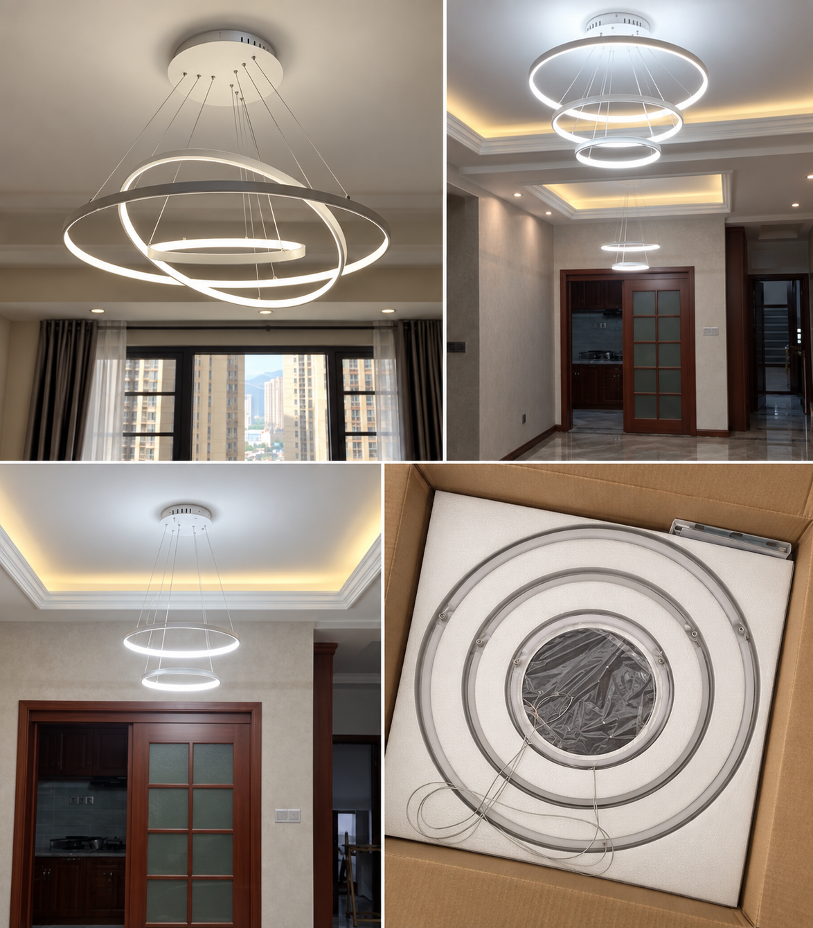 Aldwick LED chandelier installation and packaging views
