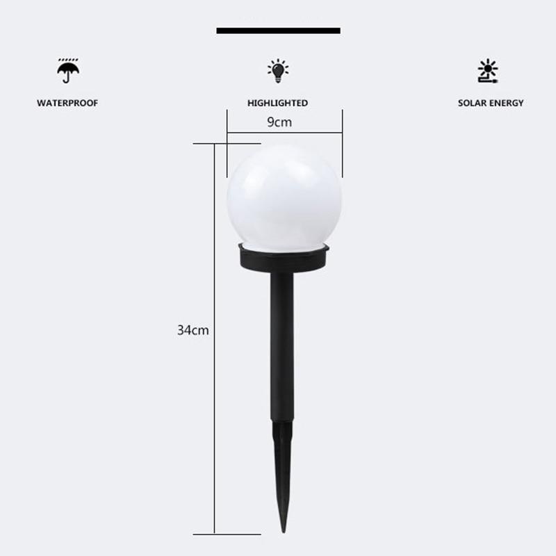 Liv solar pathway lamp diagram showing 34 cm height and 9 cm globe width