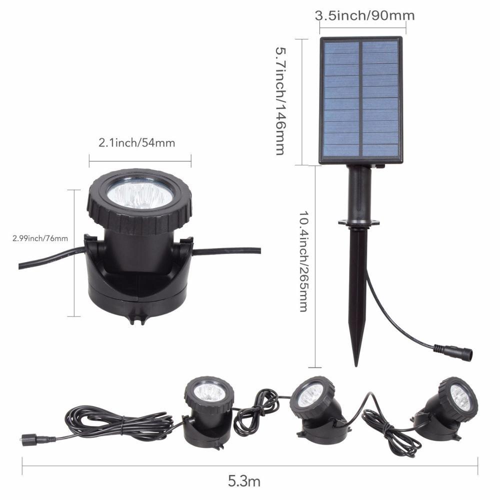 Runa five-light solar lawn light kit with panel, stake, cables and fixing hardware