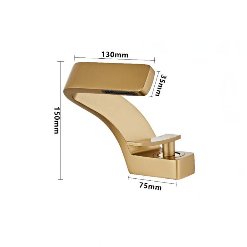 Maren gold basin mixer tap dimensions: 196 mm high, 130 mm spout, 75 mm base and 35 mm outlet