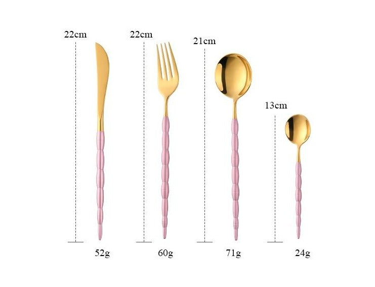 Nyland Pink Gold cutlery dimensions: knife 22 cm, fork 22 cm, spoon 21 cm, teaspoon 13 cm