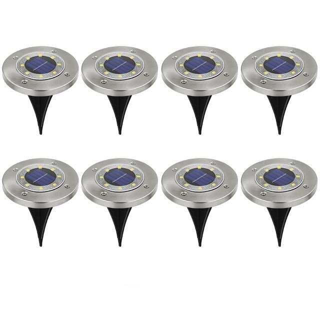 Elin eight-piece aluminium solar path light set in brushed silver