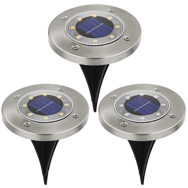 Elin three aluminium solar path lights with white LEDs and black ground stakes