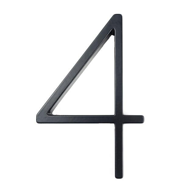 Black zinc alloy house number 4 isolated on a white background