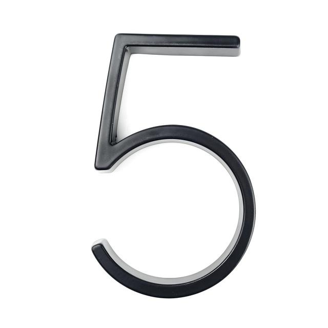 Black zinc alloy house number 5 isolated on a white background