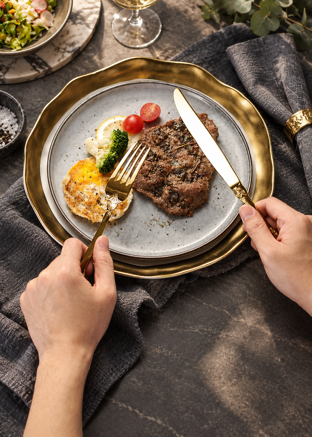 Solva gold knife and fork at a classic place setting