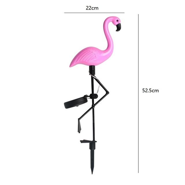 Solar flamingo garden stake light with 22 cm width and 52.5 cm height dimensions