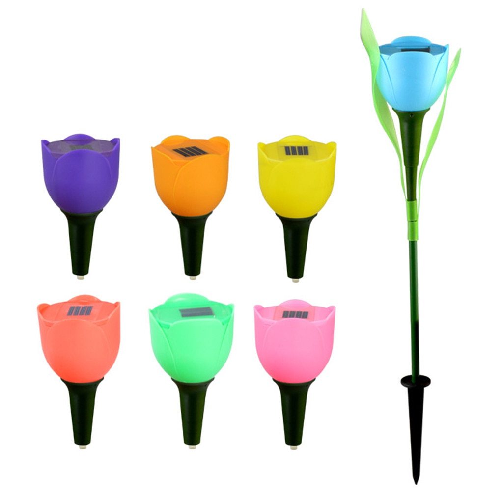 Solar tulip garden stake light with six color head options and assembled blue light