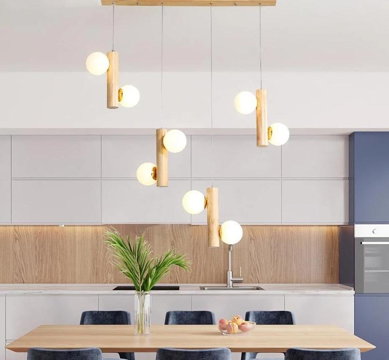 Plinth – Wood & Glass Exposed-Bulb Chandelier