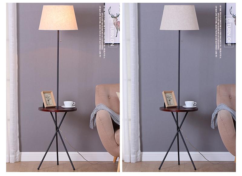 Oak – Wood and Iron Floor Lamp with End Table