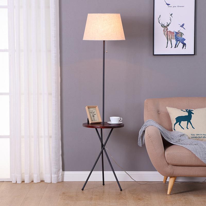 Oak – Wood and Iron Floor Lamp with End Table