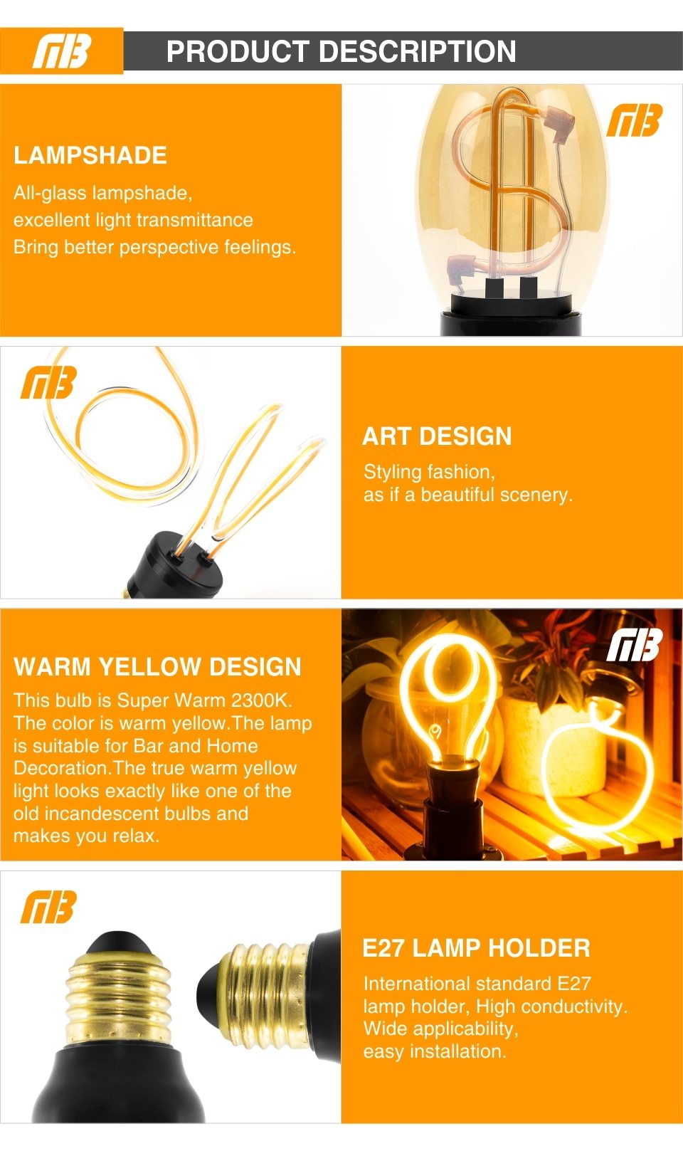 Amber – Vintage-Style E27 LED Filament Bulb