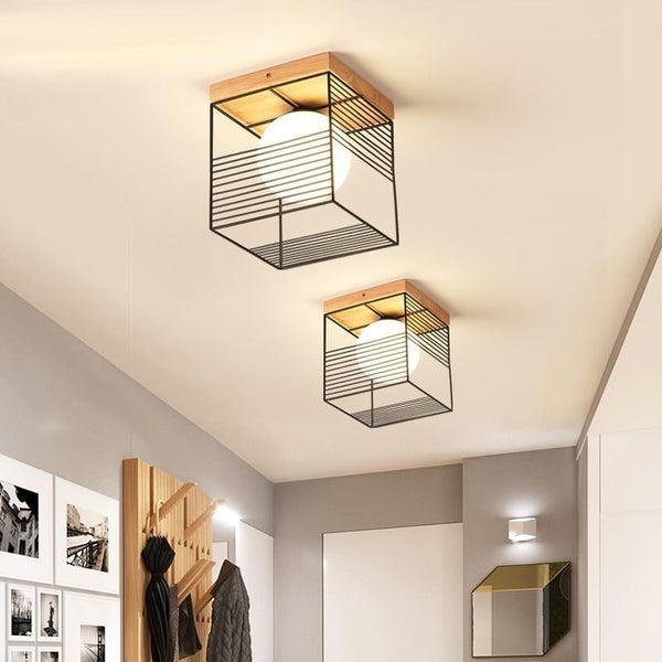 Parapet – Rubber Wood & Metal Cage Ceiling Light