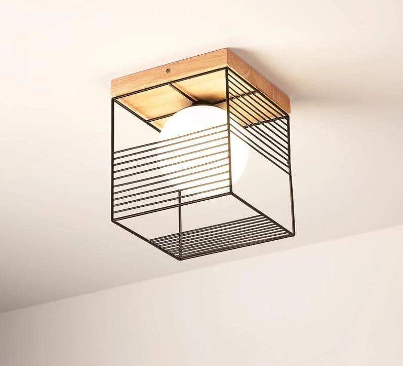 Parapet – Rubber Wood & Metal Cage Ceiling Light