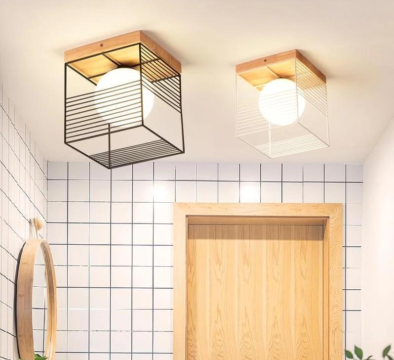 Parapet – Rubber Wood & Metal Cage Ceiling Light