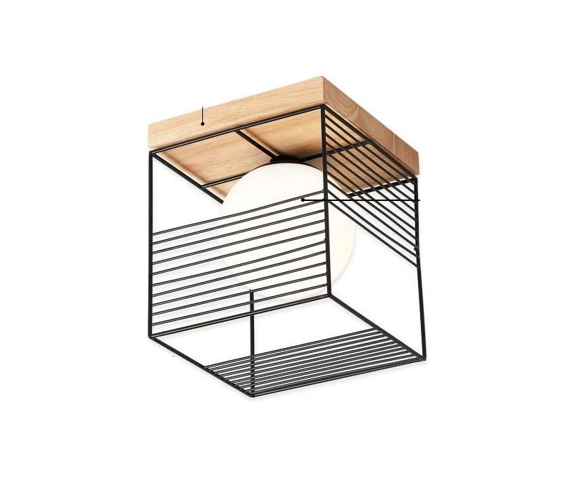 Parapet – Rubber Wood & Metal Cage Ceiling Light