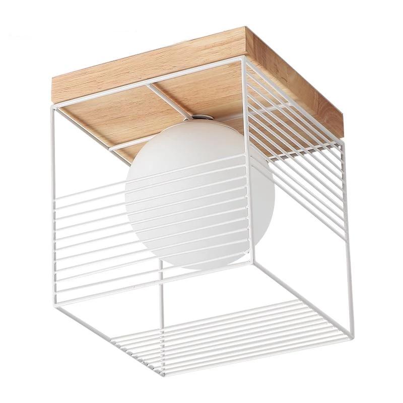 Parapet – Rubber Wood & Metal Cage Ceiling Light