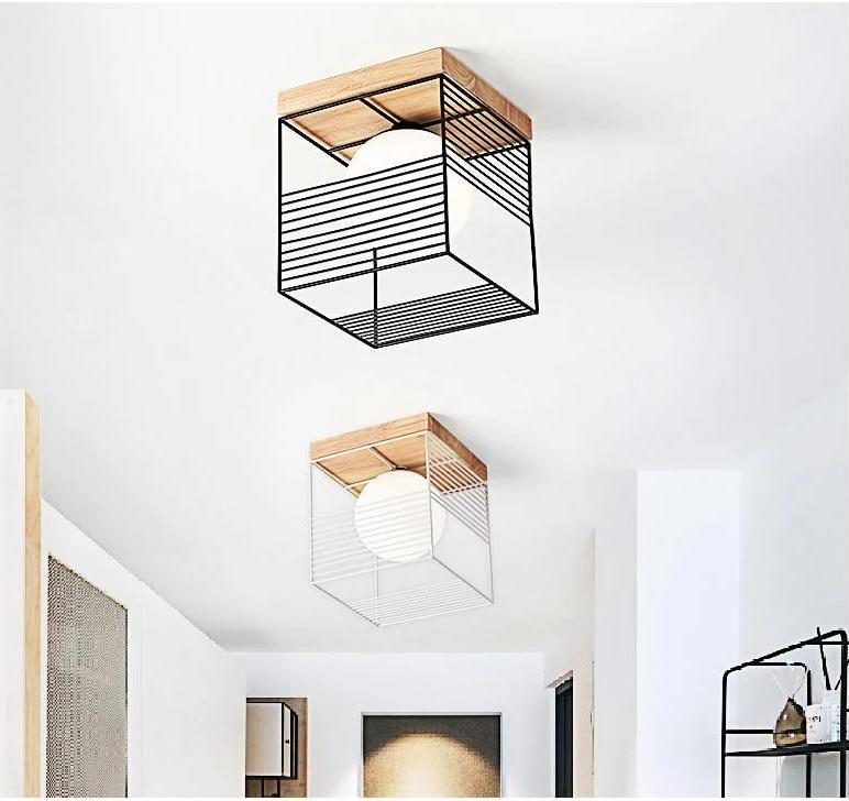 Parapet – Rubber Wood & Metal Cage Ceiling Light