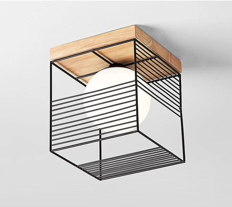 Parapet – Rubber Wood & Metal Cage Ceiling Light