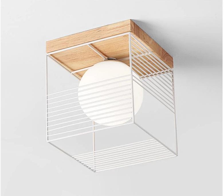 Parapet – Rubber Wood & Metal Cage Ceiling Light
