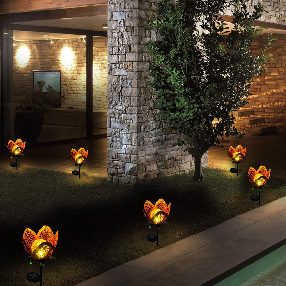 Rimini – Crackle Glass Solar Flower Stake Light