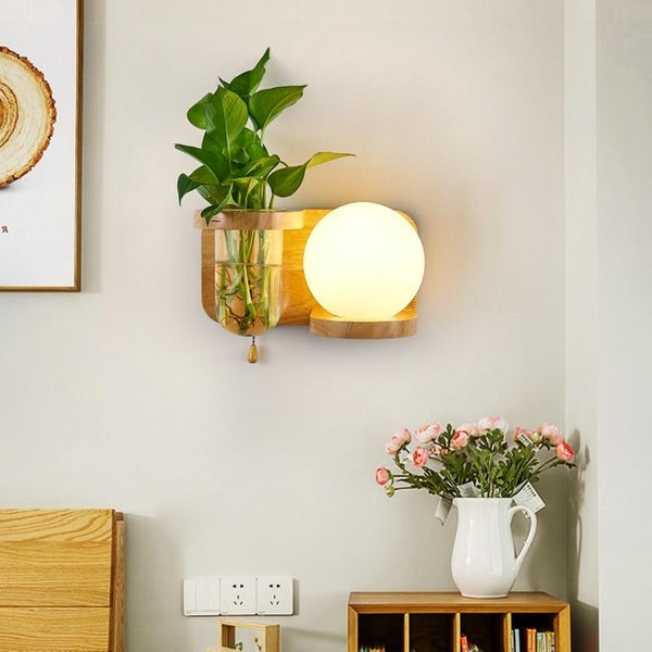 Linden – Wooden LED Lamp with Planter Shelves