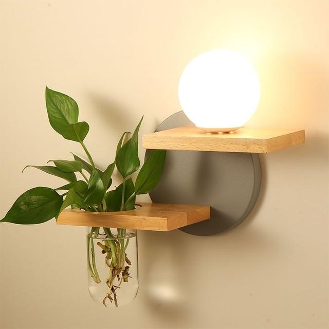 Linden – Wooden LED Lamp with Planter Shelves